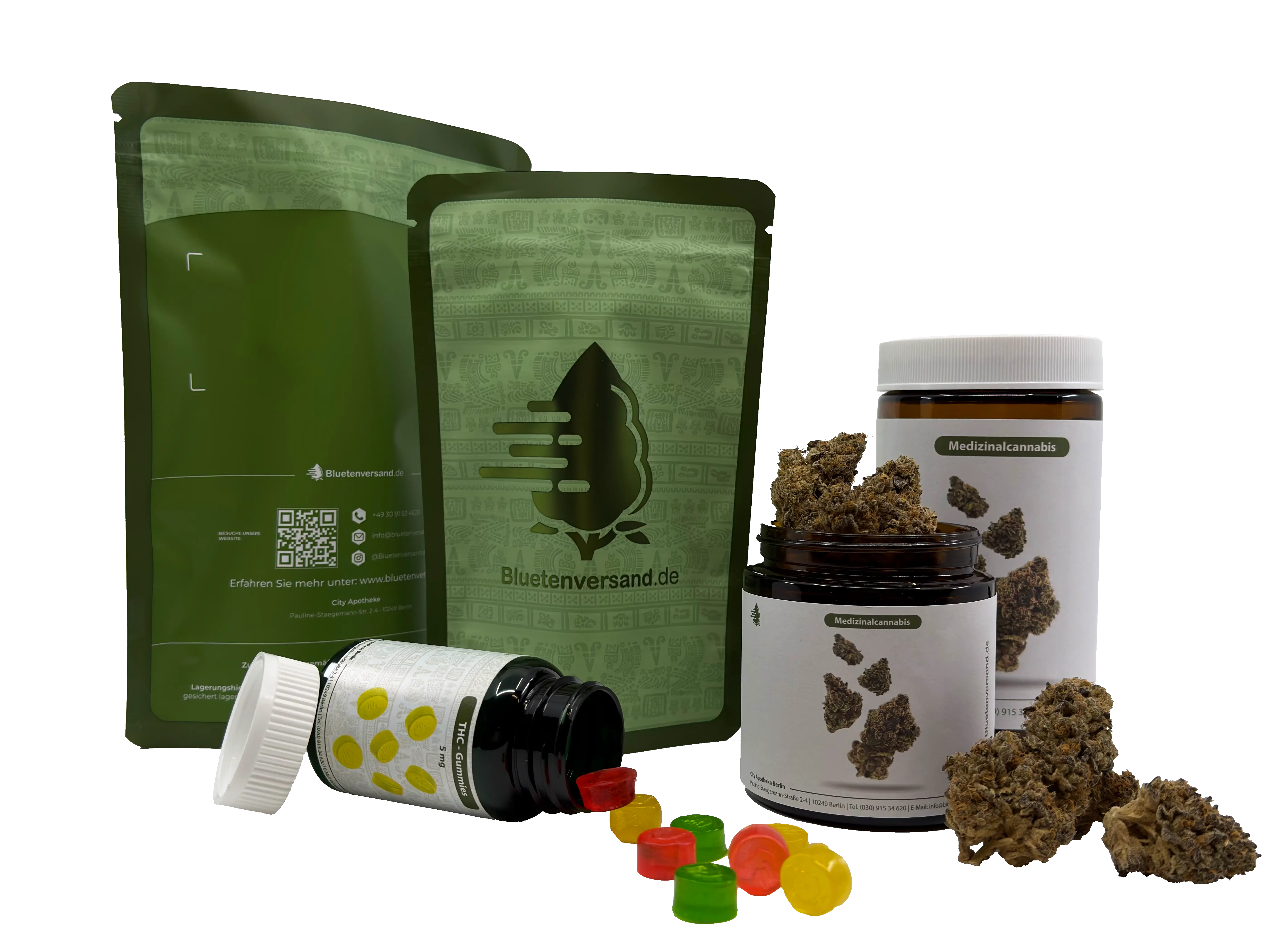 Jetzt entdecken Produktsortiment von Bluetenversand.de: Blueten in Glaesern oder Tueten, THC Gummies