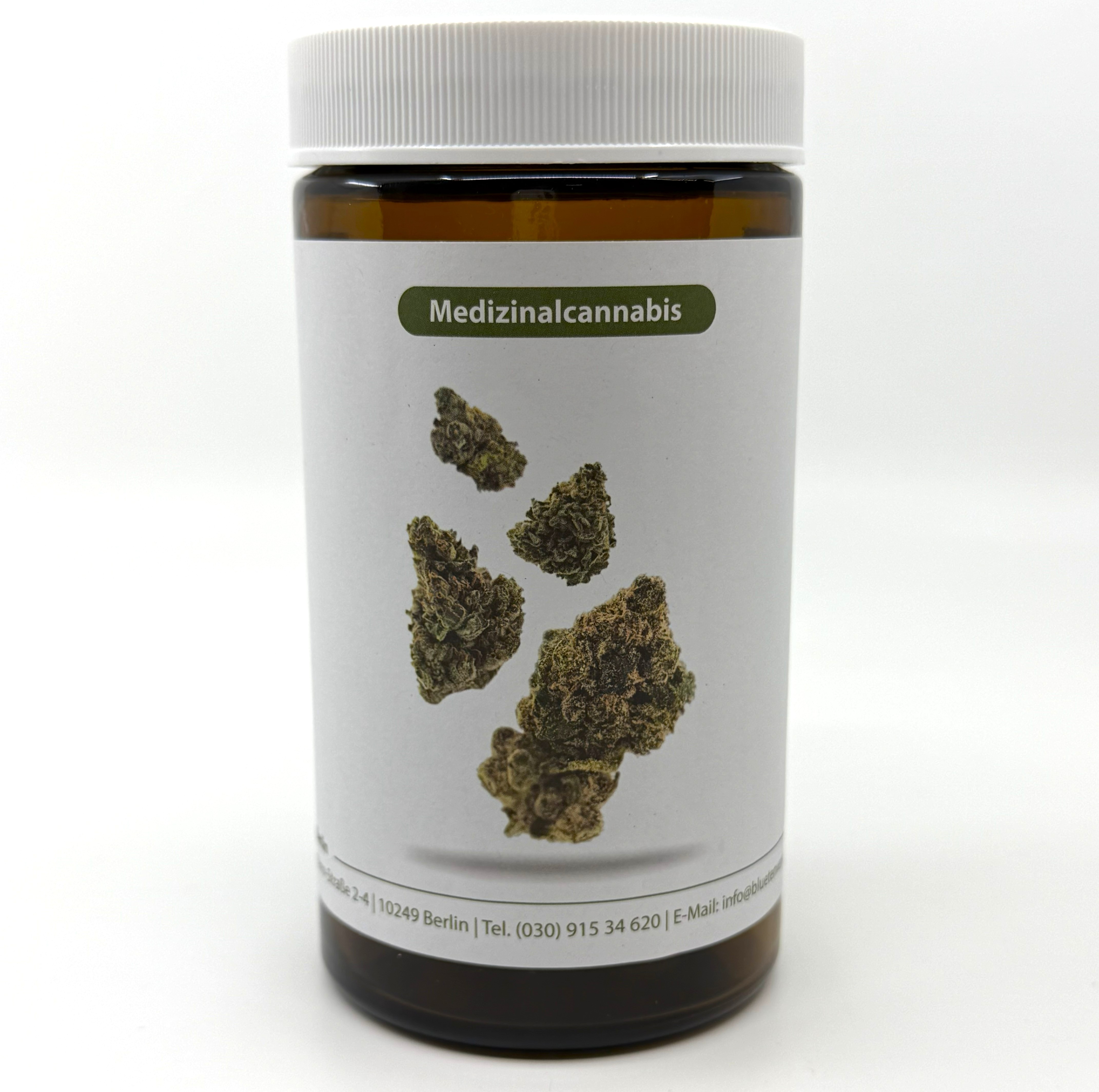 Bluetenversand.de Medizinalcannabis Braunglas Gross Frontalansicht